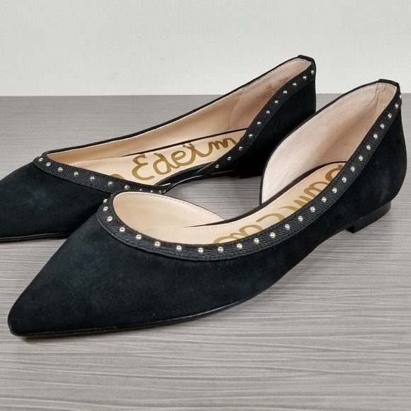 Sam Edelman Roni Studded Half d'Orsay Flat, Black Suede, Womens Size 6 - Picture 1 of 9